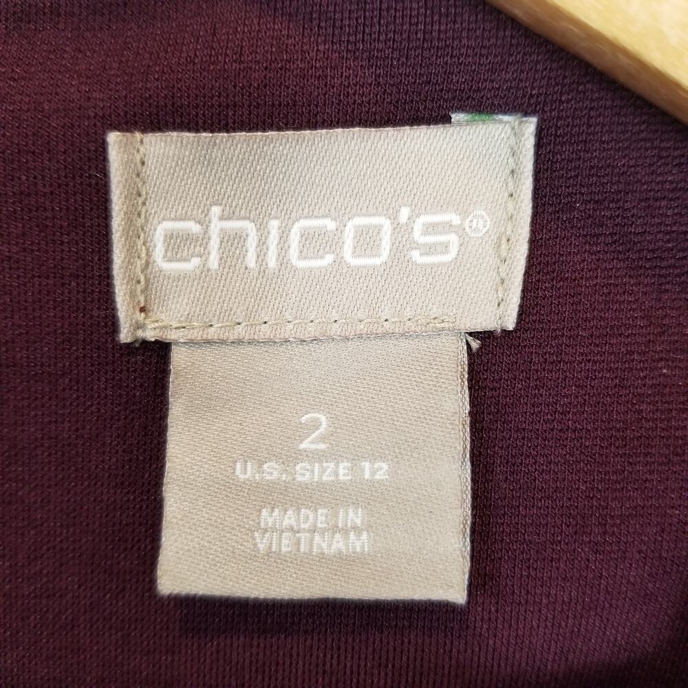 Chico's 3/4 Sleeve Ponte Knit Sheath Dress Plum Eggplant Purple Size 12 - Picture 4 of 6